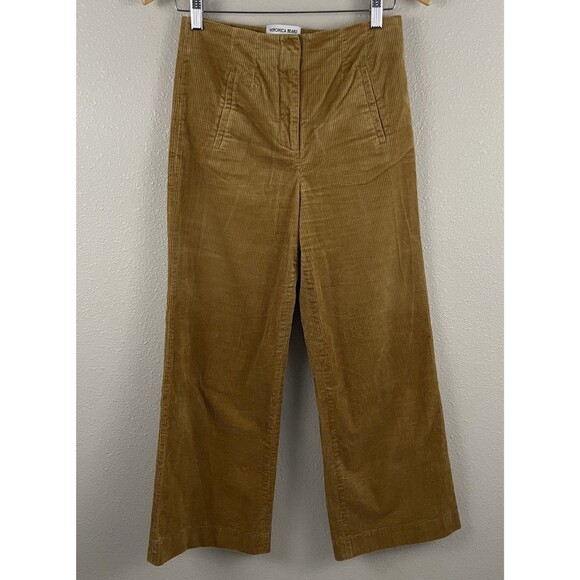 Veronica Beard Womens 4 Diva Khaki Corduroy Pant High Rise Wide Leg Crop Pant - Picture 3 of 7